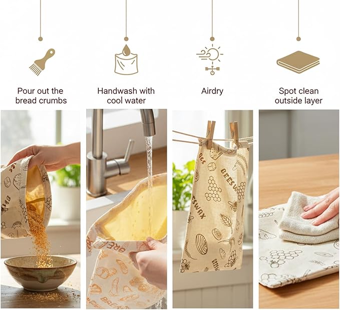 Beeswax Bread Bags for Sourdough & Homemade Bread - Reusable, Eco-Friendly Food Storage Bags, XL 12x17 Inch (2 Pack), Moisture Lock for Freshness
