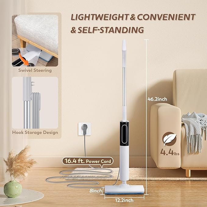 Steam Mop for Floor Cleaning with 3 Steam Mode, Quick 15s Heat-up, 284℉ Powerful Steam for for Wooden, Marble, Tile, Hardwood Floor, 3 Mop Pads