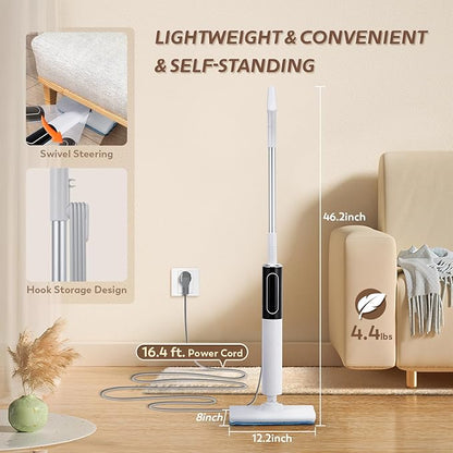 Steam Mop for Floor Cleaning with 3 Steam Mode, Quick 15s Heat-up, 284℉ Powerful Steam for for Wooden, Marble, Tile, Hardwood Floor, 3 Mop Pads
