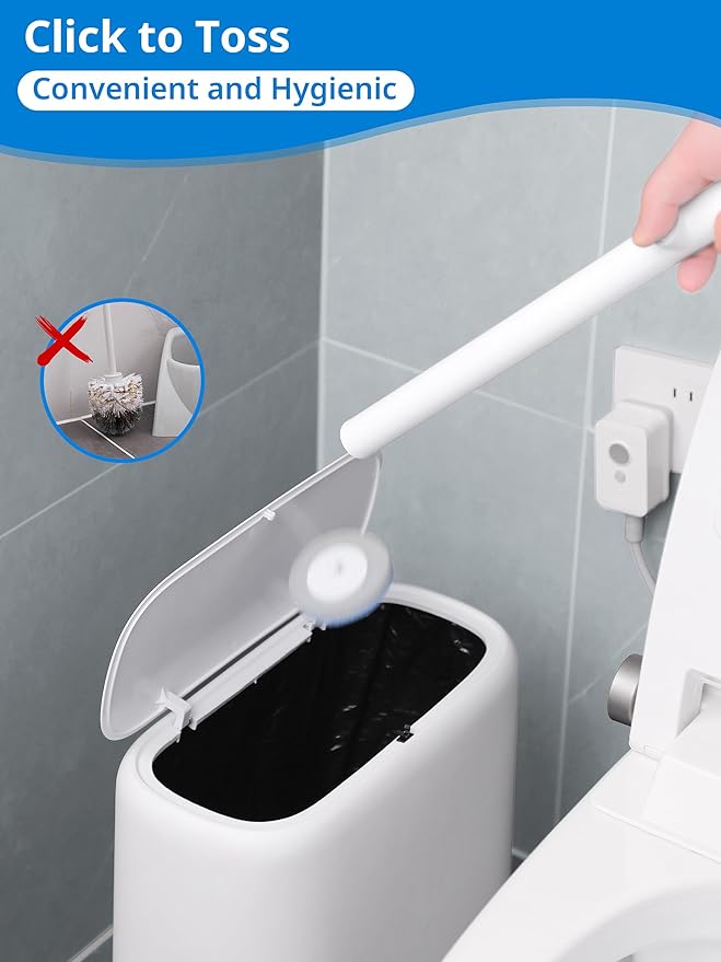 Disposable Toilet Cleaner Wand and Holder Set, Wall Mounted Toilet Bowl Brush Kit with 12 Refill Heads, Hygienic Toilet Cleaning System for Bathroom and RV