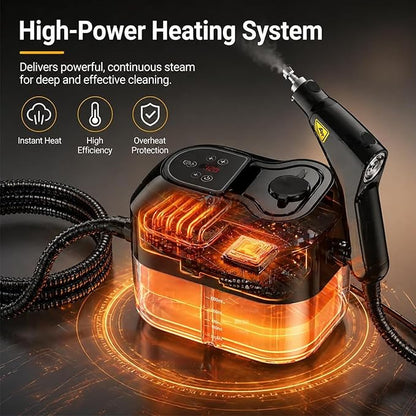 2500W Handheld High-Temperature Pressurized Steam Cleaner, Professional 6 Adjustable Handheld Steam Cleaner, Steam Cleaner For Car, Kitchen, Bathroom, Furniture, Windows (Black)
