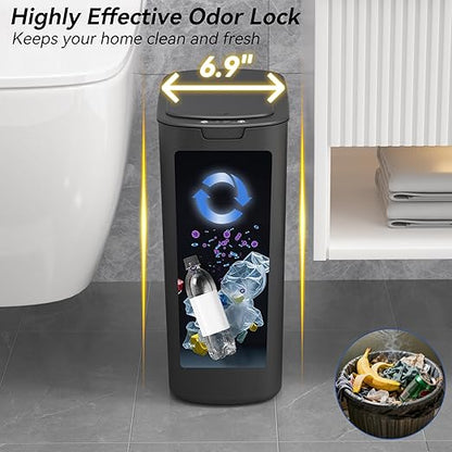 FRESHLIX 5 Gallon Bathroom Automatic Trash Can with Lid, Motion Sensor Touchless Trash Bin,Smart Electric Slim Waterproof Garbage Bin for Toilet, Office, Kitchen, Bedroom, Living Room (Black)