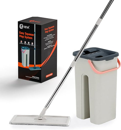 360° Microfiber Flat Mop with Hands-Free Self-Cleaning Bucket, Wash & Dry Dual Chamber System, Adjustable Handle, Includes 2 Microfiber Mop Pads, Wet & Dry Floor Cleaning - (LV-F02)