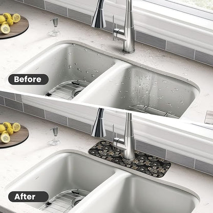 Paisley Mandala Brown And Black Floral Kitchen Sink Splash Guard Faucet Mat Super Absorbent Fast Drying Mat Sink Gadgets-Fast Drying Pad Sink Mat For Kitchen Bathroom (15" X 5.5" )