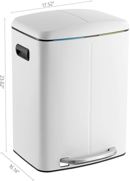 happimess HPM1005C Marco Rectangular 10.6-Gallon Double Bucket Trash Can with Soft-Close Lid, White, Fingerprint Resistant, Modern, Minimalistic for Home, Kitchen, Office, Bedroom, Bathroom