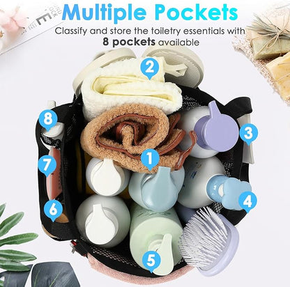 Fammart Mesh Shower Caddy Portable for College Dorm Room Essentials, 8-Pocket Large Shower Basket Tote Bag with 2 Handles for Toiletry, Bathroom, Beach, Camp, Gym