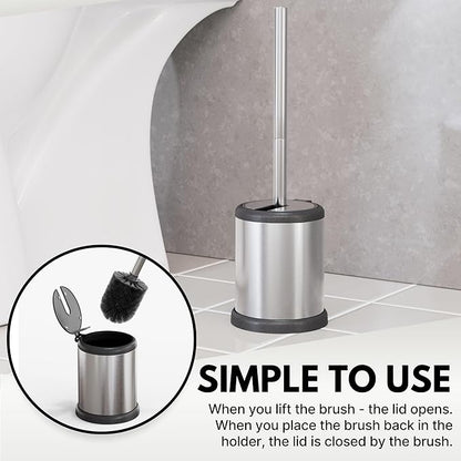 ToiletTree Products Toilet Brush with Lid - Sleek Toilet Bowl Brush and Holder - Toilet Scrubber Brush Set with Heavy-Weight Base - Lidded Toilet Bowl Cleaner Brush and Holder - Chrome (2 Pack)