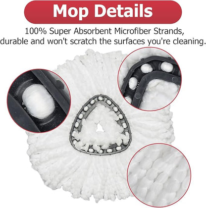 Spin Mop Replacement Head - 6 Pack EasyWring Mop Refills with Base Compatible with O-Cedar Triangle Spin Mop, Microfiber Mop Replace Head Easy Cleaning Floor Head Mop for Floor Cleaning