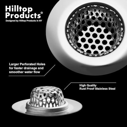 2 Pack - 2.125" Top / 1" Basket- Sink Strainer Bathroom, Utility, Slop, Laundry, RV and Lavatory Sink Drain Strainer Hair Catcher. 1/8" Holes. Stainless Steel