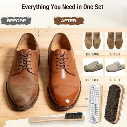 3Pcs Shoe Brush, 2026 Version Suede Eraser, Premium Shoe Polish Brush, Long-Lasting Shoe Cleaning Brush, Horsehair Shoe Brush Shine Kit for Cleaning and Polishing (3PCS)