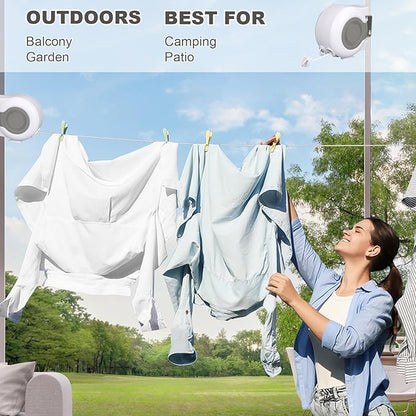 Retractable Clothesline Outdoor - 2x49 Feet Heavy Duty Dual Clotheslines for Outside Laundry Drying, Wall-Mounted & Portable Installation
