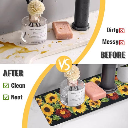 Sink Faucet Absorbing Mat, 2 Pack Drying Mat Around Faucet Sink Splash Guard Behind Faucet Sinkmat For Kitchen Bathroom Island Rv 24 * 5.5 Inch (60 * 14 cm)