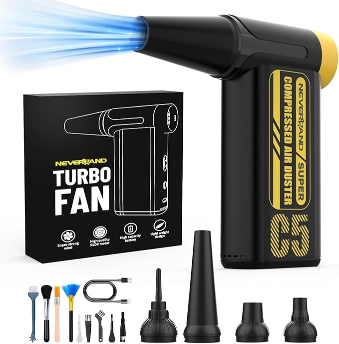 NEVERLAND Compressed Air Duster - 240000RPM Electric Duster, 8-Gear Rechargeable Air Blower, Replace Canned Air, Cordless Mini Turbo Fan Jet Blower for Computer, Keyboard, Home, Car Cleaning & Outdoor