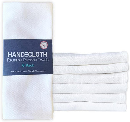 Reusable Cotton Paper Towel Alternative/Made in USA/Absorbent & Durable/Machine Washable/Small Bathroom Hand Towel/No Pilling/Birdseye Cloth/Zero-Waste Home/Plastic-Free/White (6 Pack)