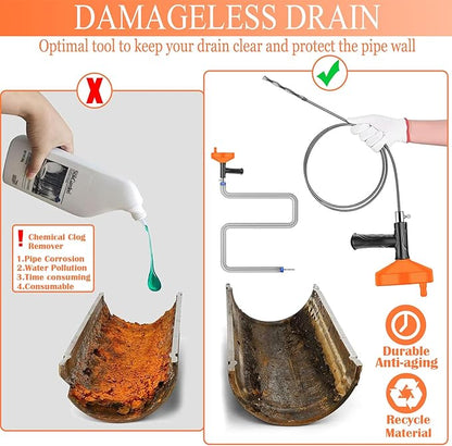 33 Ft Drain Snake Auger, Heavy Duty Plumbing Snake for Sink, Tub, and Shower, Clog Remover Drain Cleaner Tool with Gloves
