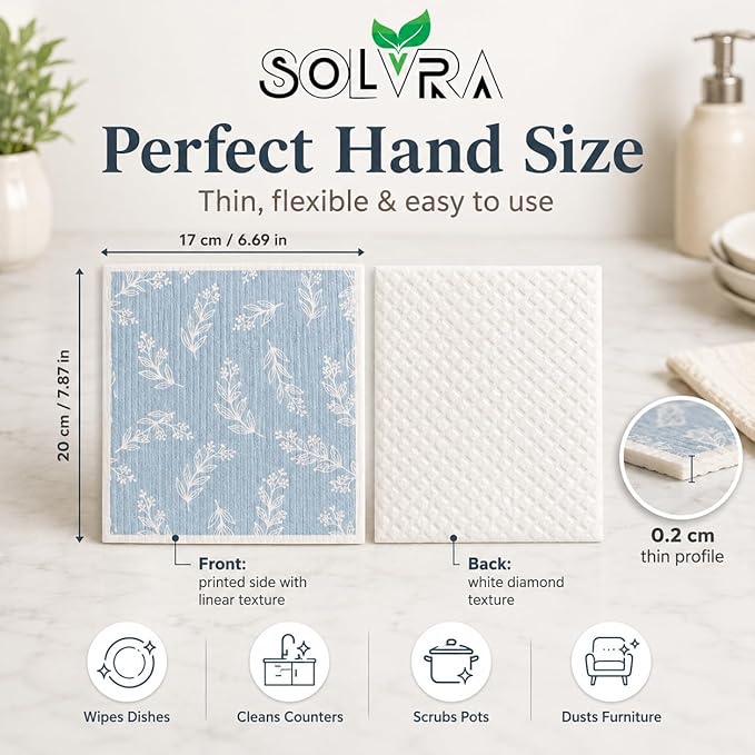 10 PCS Leaf Print Swedish Dishcloths for Kitchen 100% Biodegradable Reusable Cellulose Sponge Cloths Ultra Absorbent, Eco-Friendly Cleaning Towels Dishcloths for Washing Dishes & General Cleaning