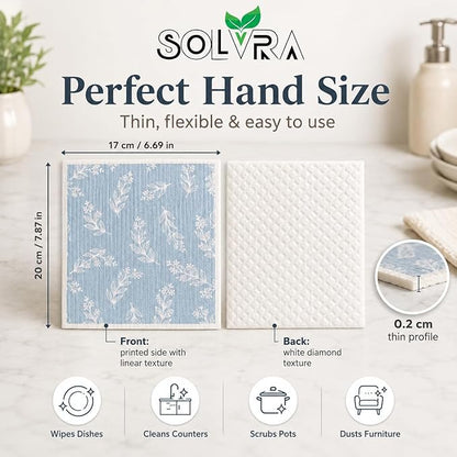 10 PCS Leaf Print Swedish Dishcloths for Kitchen 100% Biodegradable Reusable Cellulose Sponge Cloths Ultra Absorbent, Eco-Friendly Cleaning Towels Dishcloths for Washing Dishes & General Cleaning