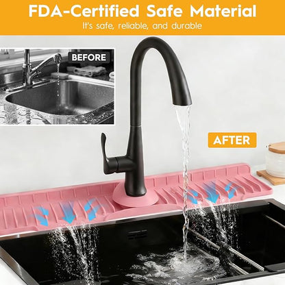 24" Silicone Faucet Mat for Kitchen Sink Released in 2026,8° Slope Fast Self-draining-Kitchen Sink Splash Guard,Bathroom Kitchen Sink Area Water Splash Guard Behind Faucet Draining Mat(Pink)