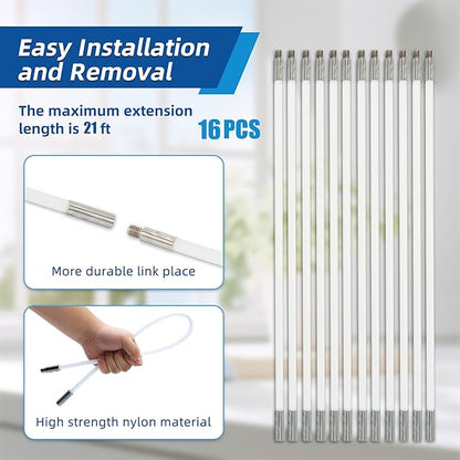 21FT Chimney Brush Kit, Multi-Purpose Dryer Vent Cleaning Brush Kit with 4" Brush Head, Professional Lint Cleaning Accessories for Chimneys, Ducts, Dryers, Crevices