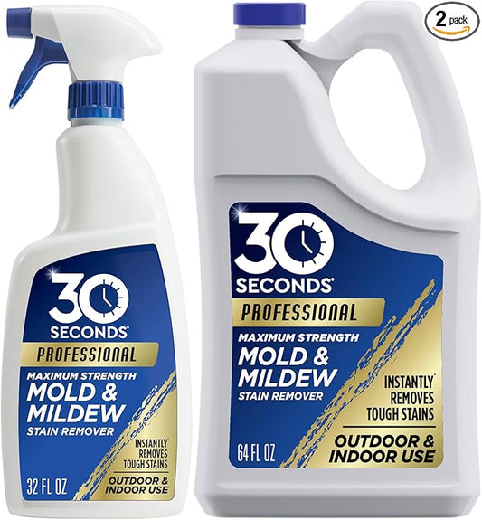 30 SECONDS Pro Mold and Mildew Stain Remover | Scrub Free | Brighter Results Instantly | Ready To Use | 32 oz Spray Bottle, 1 Gallon Refill