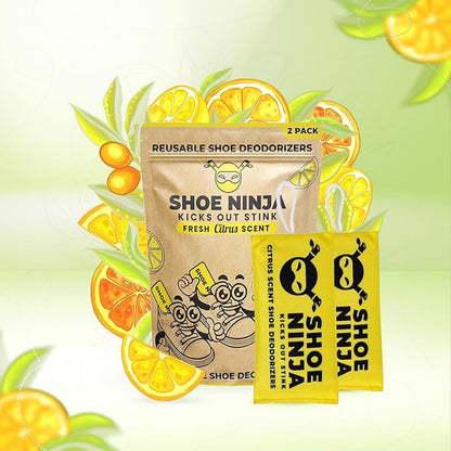 Shoe Ninja Shoe Deodorizer - Shoe Odor Elimination with Activated Charcoal, Versatile and Reusable Shoe Smell Remover, Boxing Glove Deodorizer, and Shoe Freshener, Great for Sports - 1 Pack Count of 2