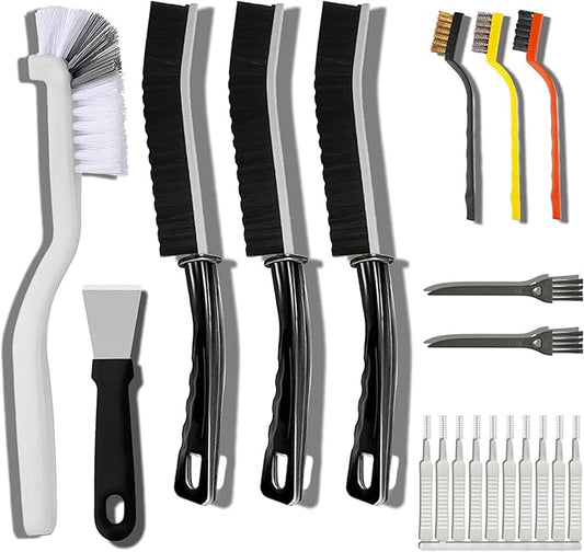 20-Piece Crevice Cleaning Brush Set - Multifunctional Kit with Precision Brushes, Scraper&Shower Cleaner Brush for Car, Kitchen, Bathroom, Grout, Sink, Cup, Teapot, Bottle, Blender, Corners &More