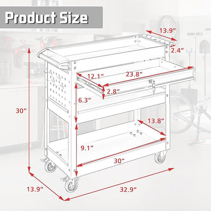 3 Tray Rolling Tool Cart with Drawers, 400 LBS Capacity Mechanic Tool Cart on Wheels, Heavy Duty Utility Cart with Pegboard, Tool Storage Cart for Garage and Repair Shop, Orange
