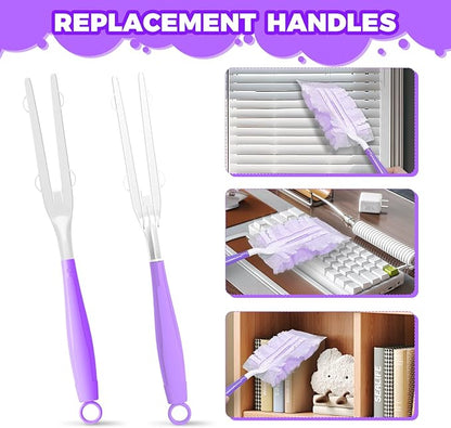 10PCS Duster Refills Folding Handles Set Compatible with Swiffer Dusters,Disposable Static Dust Removal Brush Handle for Dusting Electronics,Furniture,Blinds,Ceiling Fans (10, Purple)