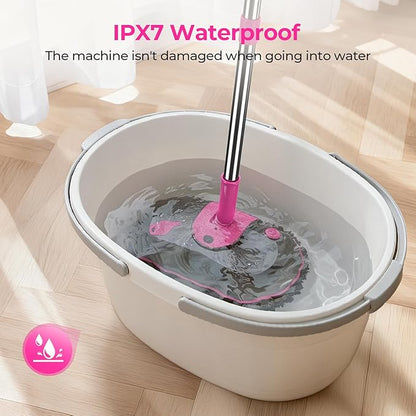 Cordless Electric Mop, Electric Spin Mop with Water Sprayer, Powerful Floor Cleaner, 300ml Tank Self-Propelled for Hardwood & Tile, Adjustable Handle, 2500mAh Long-Lasting Battery, Pink