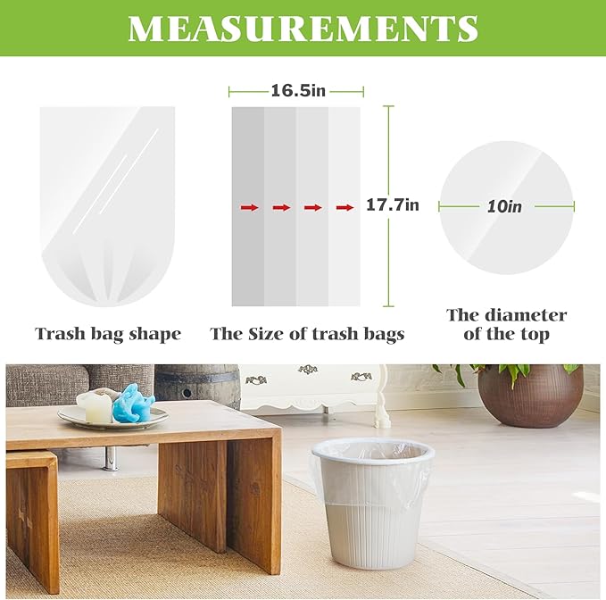 Teivio 1.6 Gallon 180 Counts fit 5-6 liter 1.5 gallon Small Trash Bags Garbage Bags, Bathroom Trash Can Bin Liners, Small Plastic Bags for home office kitchen, Clear