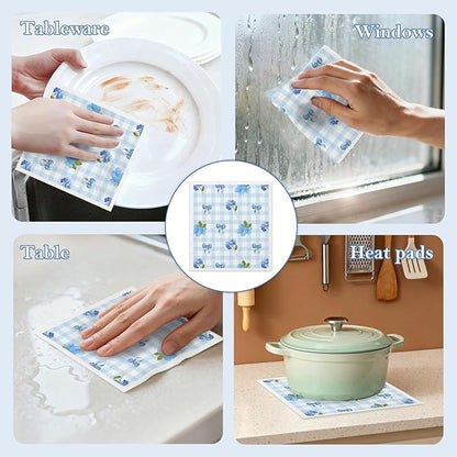 5 Pack Mixed Watercolor Hydrangea Kitchen Dishcloths Dish Towels, Blue Hydrangea Dish Towels for Kitchen, Swedish Dishcloth, Paper Towels Reusable, Dish Cloth Towel Cleaning Wipe for Home Party