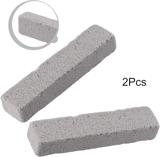 Pumice Scouring Pad Cleaner Set with Handle for Toilet Bowl, for TILE, Kitchen and Grill Stain Removal, 2 Pack