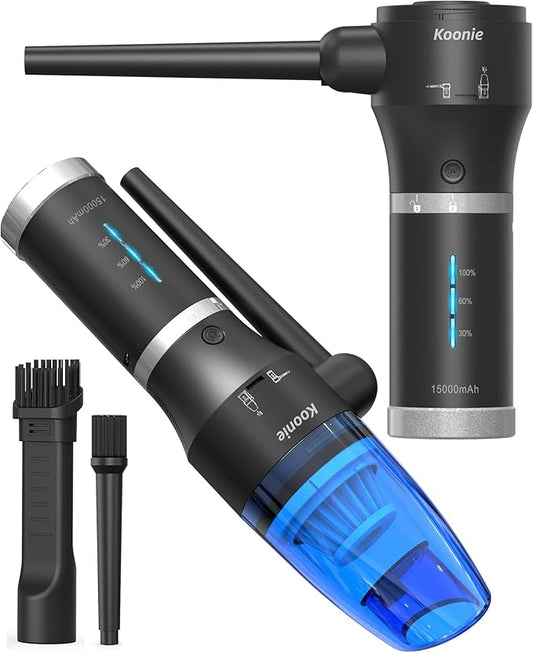 Koonie Compressed Air Duster,Koonie 15000mAh Cordless Air Duster&Vacuum 2 in 1 Powerful 77000RPM/11000PA 2 Speeds Electric Air Duster with Detachable Battery,for Computer/Keyboard,Car,Electronics