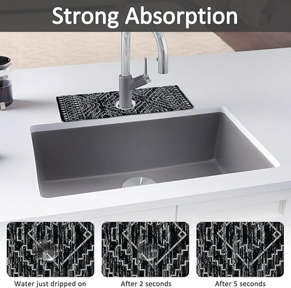 2PCS 15" X 5.5" Kitchen Sink Splash Guard Faucet Mat Aztec Super Absorbent Fast Drying Faucet Guard & Draining Mat Sink Splash Guard Behind Faucet for Kitchen, Bathroom