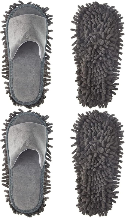 Jecery 2 Pairs Microfiber Cleaning Mop Slippers for Floor Cleaning House Mop Shoes Men and Women Washable Unisex Dusting Slippers Dirt Tool Supplies(Medium,Gray)