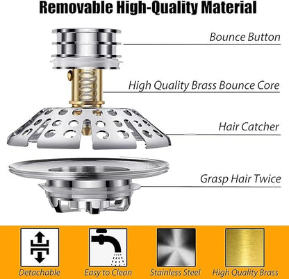 Anlige Bathtub Drain Stopper, Pop Up Tub Stopper with Drain Hair Catcher, Bathtub Plug and Cover with Strainer, Universal for 1.5 to 1.8in Tub Drain Hole