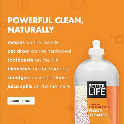 Better Life Floor Cleaner Concentrate - Liquid Multipurpose Cleaner for Wood, Tile, Laminate, Vinyl, Bamboo - Hardwood Floor Cleaner for Mopping - Citrus Mint 1 Gal Concentrate (Pack of 4)