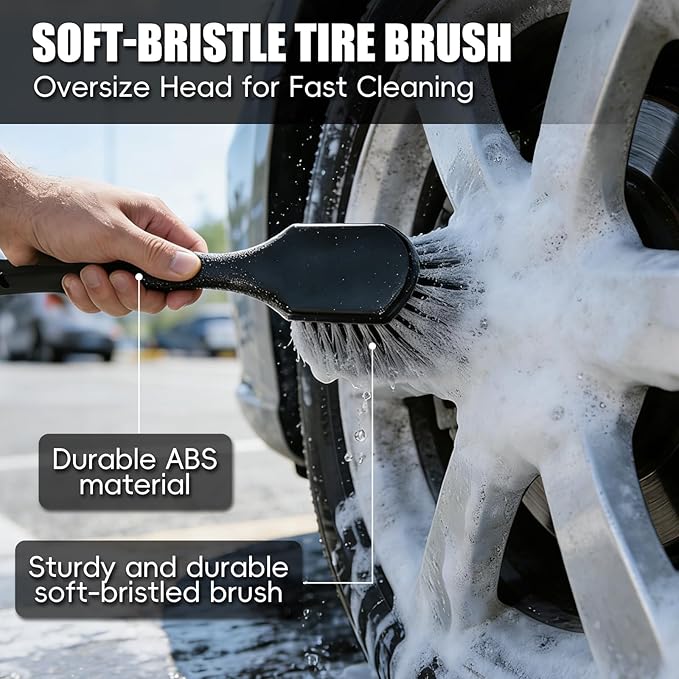 10PCS Wheel Cleaning Brush Kit,Wheel Cleaner Brush, Microfiber Cleaning Cloth,Soft Bristle Rim Brush,Tire Polishing Application Pad,Drying Towel.Tire Cleaning Brush Kit for Trucks, Cars, RVs