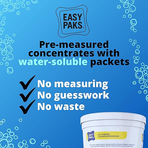 Diversey 990651 Easy Paks All Purpose Cleaner & Deodorizer, Water Soluble Paks make Effervescent Solution with Lemon Scent, Yellow, 90-Paks, 1 Tub (Pack of 2)