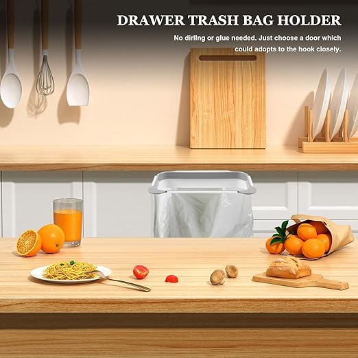 Ipetboom Hanging Trash Bag Holder Over The Drawer Kitchen Garbage Bag Rack Cabinet Door Organizer Plastic Space-Saving Gray