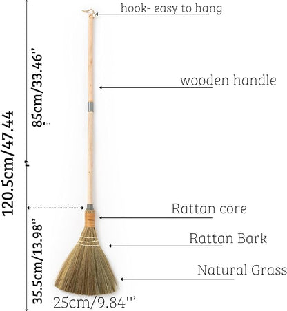 BMart Home Vietnamese Broom, Long Handle Indoor & Outdoor Floor Sweeper, Sturdy Wooden Handle for Strength & Durability, Wedding Broom - 9.84'' Width, 47.44'' Length