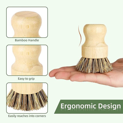 DEBETOOL Bamboo Dish Brush Set with Holder - Natural Dish Scrub Brush for Cleaning Dishes, Fast Dry Design Kitchen Dish Brush for Sinks & Pots