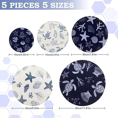 5-Size Reusable Beeswax Bowl Covers for Bread Proofing, Cotton Cloth Flexible Beeswax Wraps for Food Storage(Ocean Series)