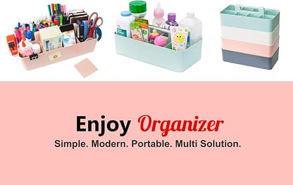 New Plastic Portable Makeup Organizer Caddy Tote Divided Basket Bin with Handle, for Bathroom Storage - Holds Blush Makeup Brushes, Eyeshadow Palette, Lipstick - Extra Large Made In USA (Black)