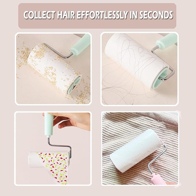 Lint Roller Remover with 180 Sheets, Pet Hair Remover Extra Sticky Roller Hair Dust Remover for Clothes, Furniture, Travel Household 1 Handle+3 Rollers Dog &Cat Hair Removal Pink