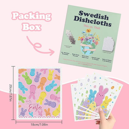 Easter Swedish Dishcloths for Kitchen, 6 Pack Colorful Bunny Rabbit Reusable Paper Towels, Non-Scratch Swedish Dish Cloths Super Absorbent Cellulose Sponge Cloths Spring Decorations