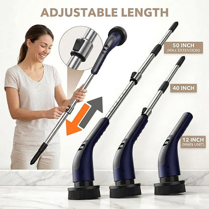 LIVINGPRO Electric Spin Scrubber with LCD Display, Cordless Clearning Scrubber for Home, Upgraded 70W High-Power Motor, IPX7 Waterproof Dual Speed Power Scrubber, 7 Brush Heads, Extendable Long Handle
