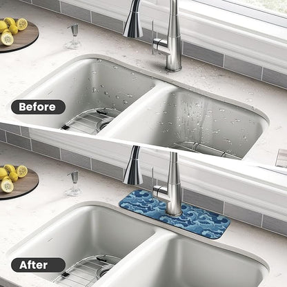 Waves Japan Blue 15" X 5.5" Kitchen Sink Splash Guard Faucet Faucet Guard Draining Mat Sink Splash Guard Faucet Kitchen Bathroom