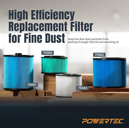 POWERTEC 90398 Cartridge Filters for Shop Vac, 9039800, 9039833 Type AA Replacement Filters, Fits Shop-Vac Most 4 Gallon and Less Wet/Dry Vacuum Cleaners, 1PK (75083)