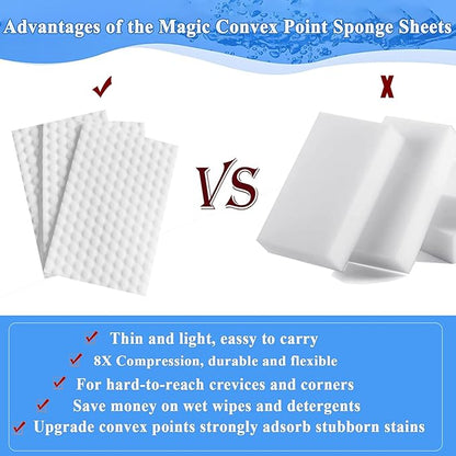 Magic Sponge Eraser Sheets, 96Pcs All-Purpose White Melamine Sponge Cleaner Convex Point Sheet, Thin Disposable Magic Cleaning Pads Wipes for Furniture Kitchenware, Hard-to-Reach Places, Shoe